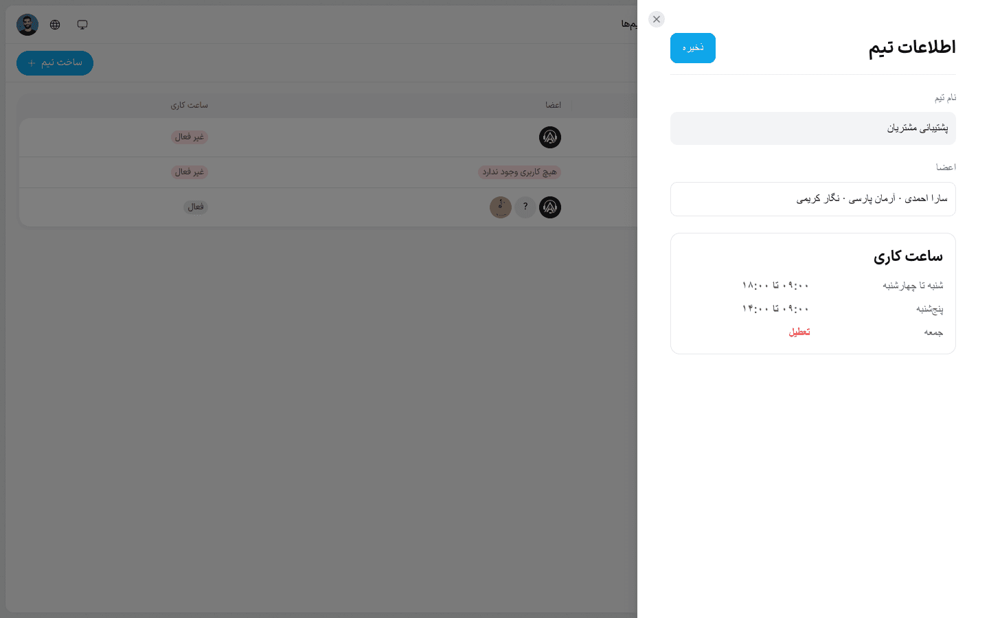 اطلاعات تیم